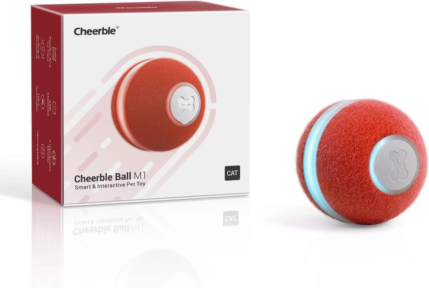 CHEERBLE ŞARJLI AKILLI İNERAKTİF KEDİ OYUN TOPU, KIRMIZI  4 CM