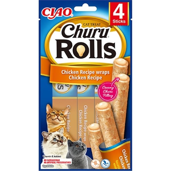 CİAO CHURU ROLLS STİCKS TAVUK SARGILI KEDİ ÖDÜL MAMASI 4 X 10 GR*12