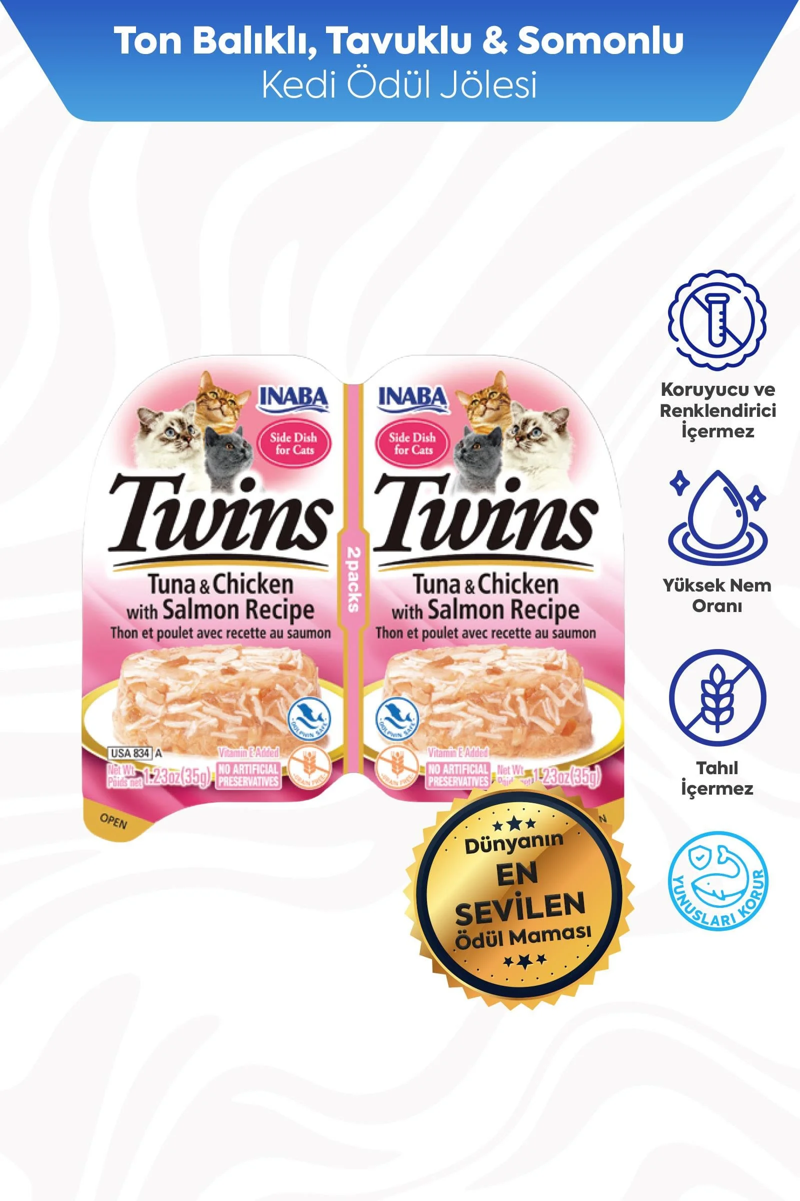 TWİNS TON CHURU BALIKLI, SOMONLU VE TAVUKLU KEDİ ÖDÜL JÖLESİ 2 X 35 GR*6