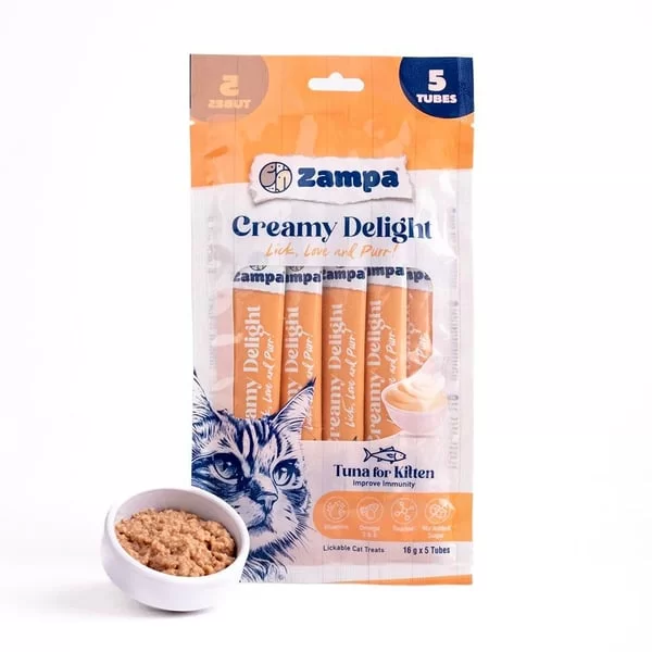 ZAMPA CREAMY DELİGHT YAVRU KEDİLER İÇİN TON BALIKLI  KREMA ÖDÜL MAMASI 16G X 5*10