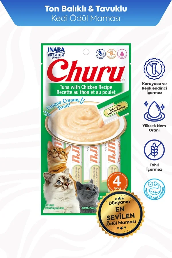 CİAO CHURU CREAM TON BALIKLI VE TAVUKLU KEDİ ÖDÜL KREMASI 4 X 14 GR*12