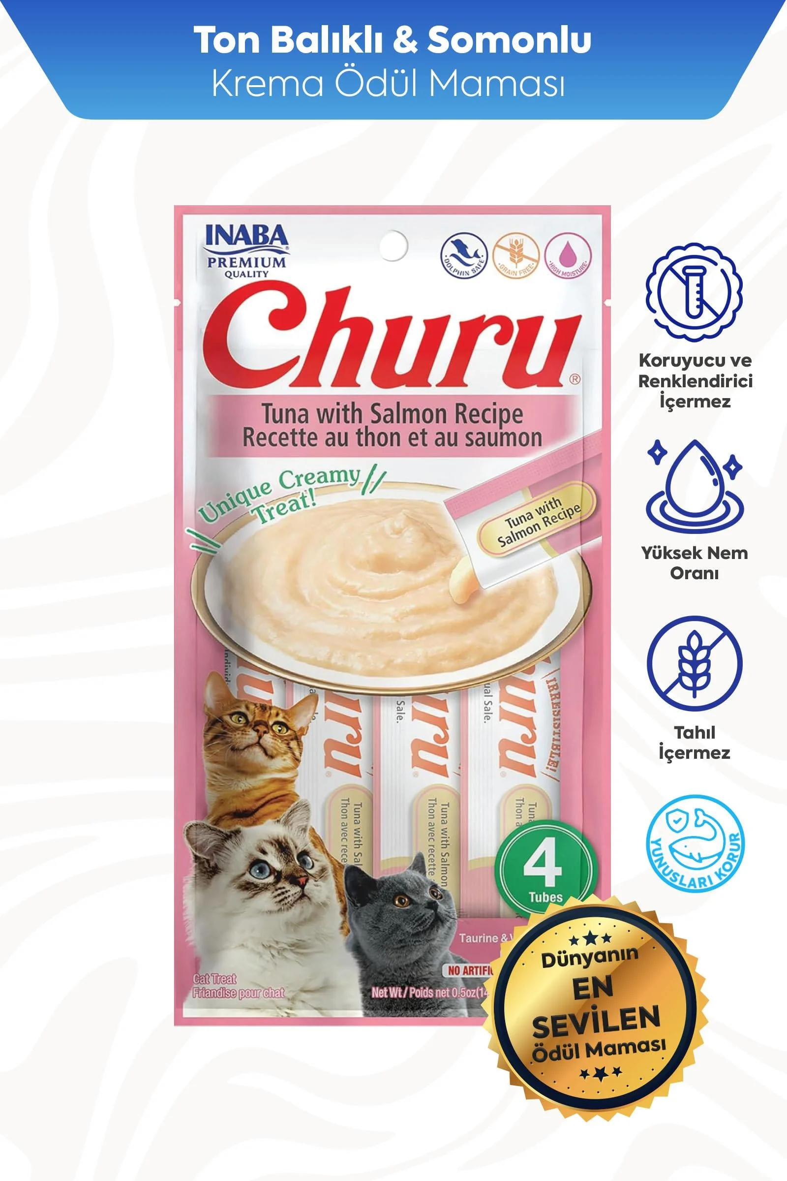 CİAO CHURU CREAM TON BALIKLI VE SOMONLU KEDİ ÖDÜL KREMASI 4 X 14 GR*12