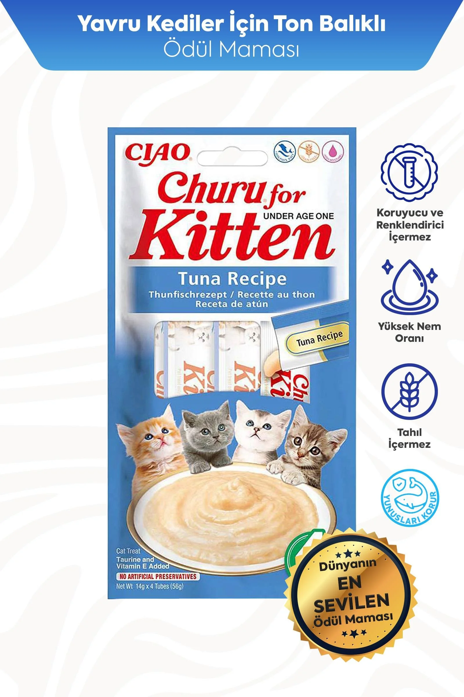 CİAO CHURU YAVRU KEDİLER İÇİN TUNA BALIKLI KREMA ÖDÜL MAMASI 4 x 14 Gr*12