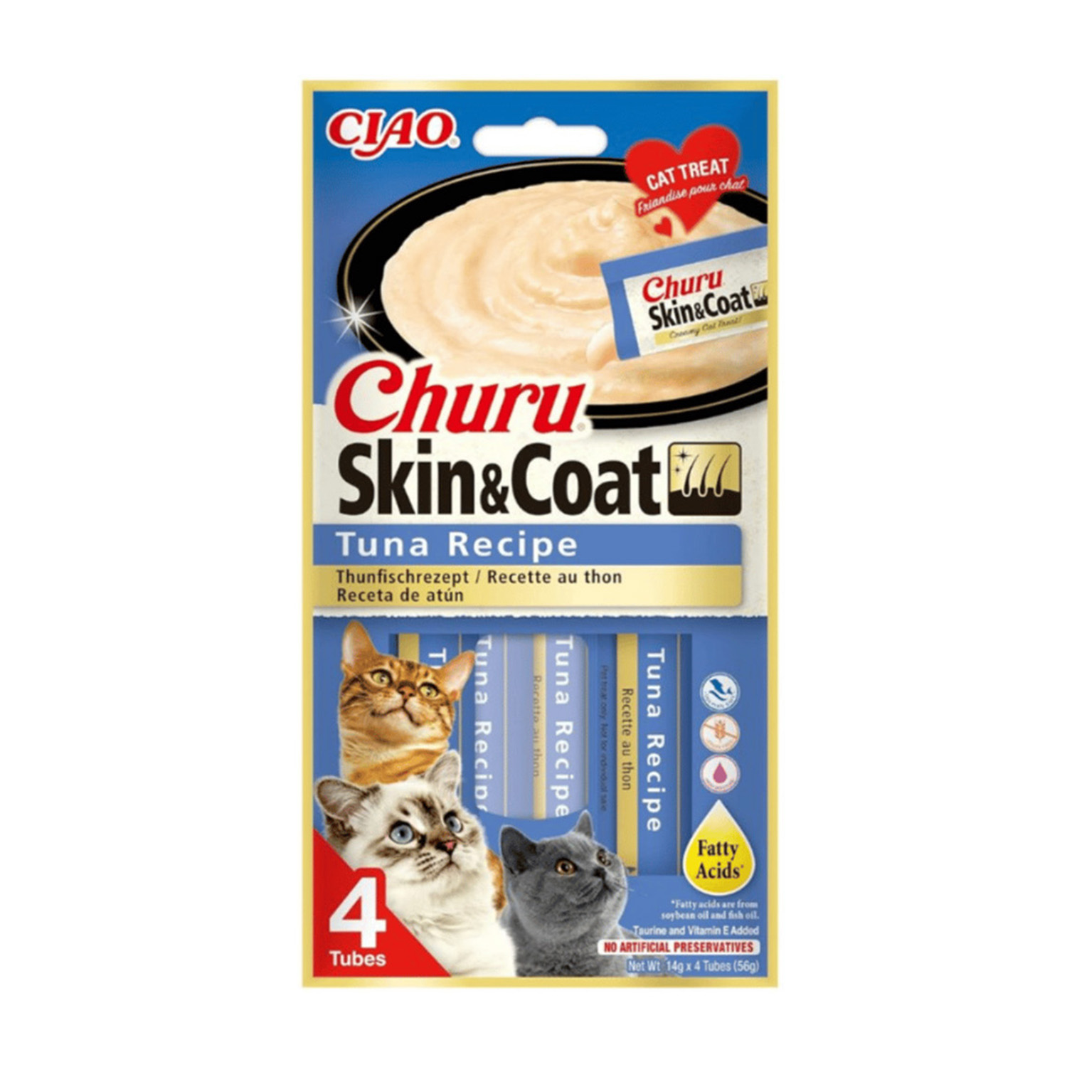 CİAO CHURU SKİN&COAT -CİLT VE TÜY SAĞLIĞI- TON BALIKLI ÖDÜL MAMASI 4 x 14 Gr*12