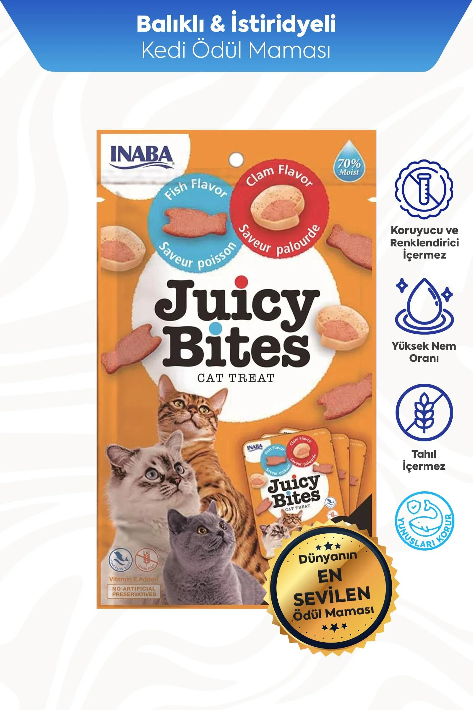 INABA JUİCY CHURU BİTES BALIKLI VE İSTİRİDYELİ KEDİ ÖDÜL MAMASI 11,3 GRX3*6
