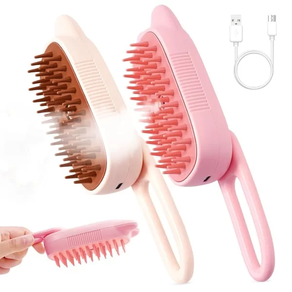 ZAMPA KEDİ TASARIMLI SAPLI BUHARLI KEDİ TARAĞI 6,5 X 19 CM PEMBE, BEJ