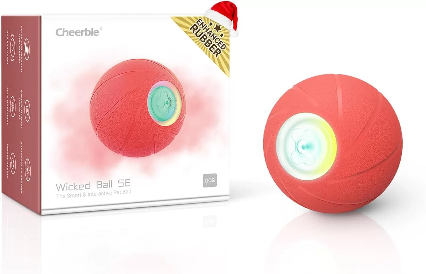 CHEERBLE ŞARJLI AKILLI İNERAKTİF KÖPEK OYUN TOPU, KIRMIZI S 5,5 CM