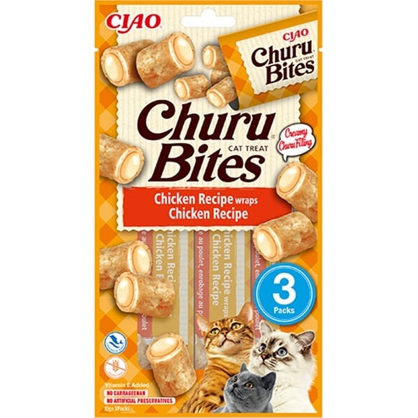 CİAO CHURU BİTES TAVUK SARGILI KEDİ ÖDÜL MAMASI 3 X 10 GR*12