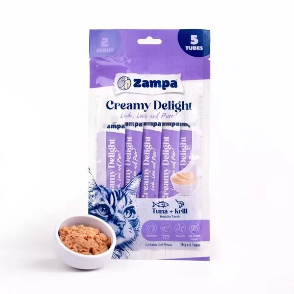 ZAMPA CREAMY DELİGHT TON BALIKLI & KRİLL KEDİ KREMA ÖDÜL MAMASI 16G X 5*10