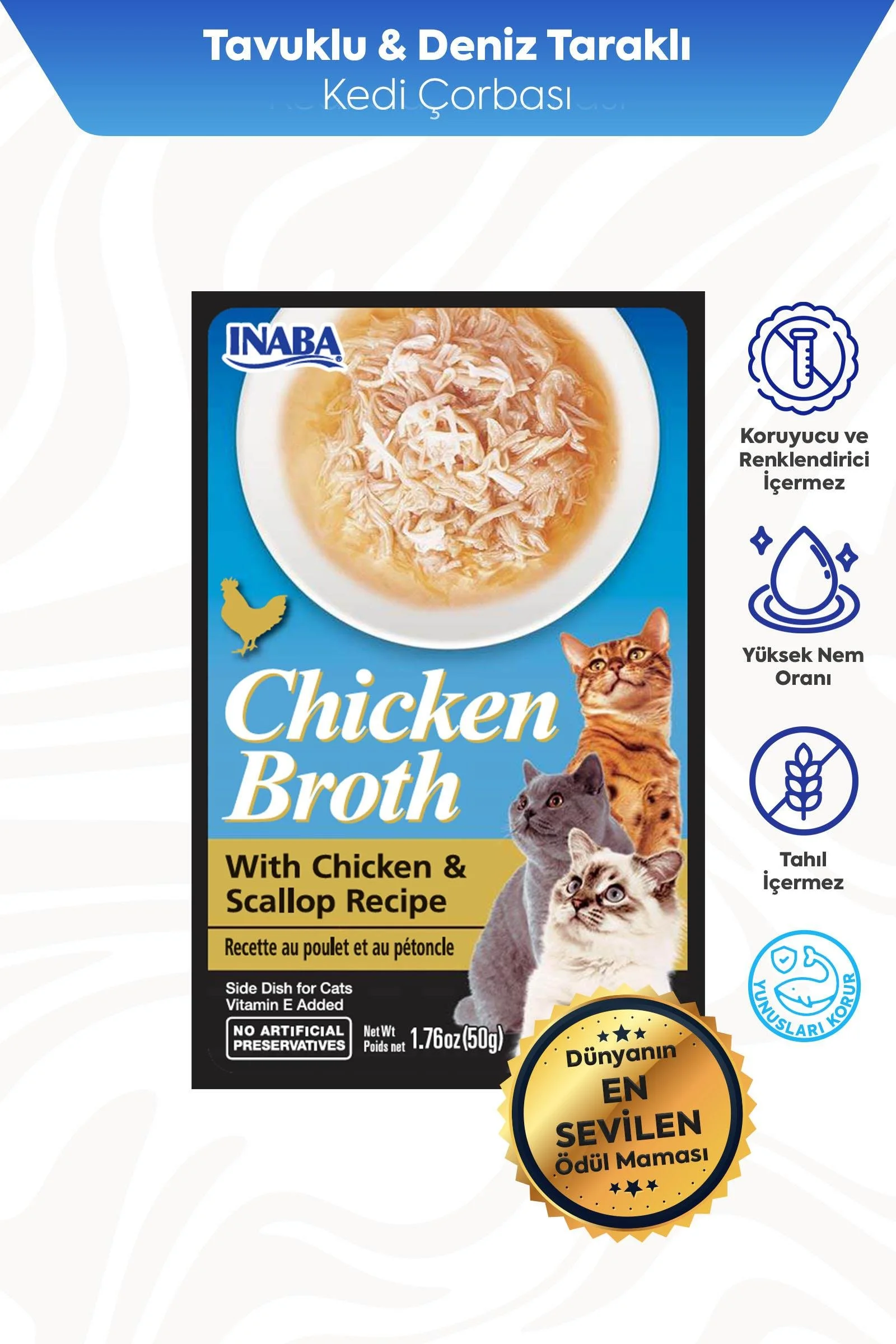 CİAO CHİCKEN CHURU BROTH TAVUK SULU VE DENİZ TARAKLI KEDİ ÇORBASI 50 GR*6