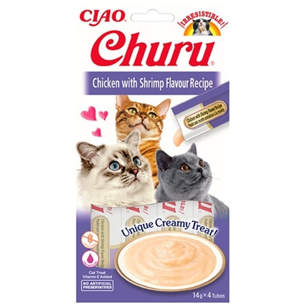 CİAO CHURU CREAM TAVUKLU VE KARİDESLİ KEDİ ÖDÜL KREMASI 4 X 14 GR*12