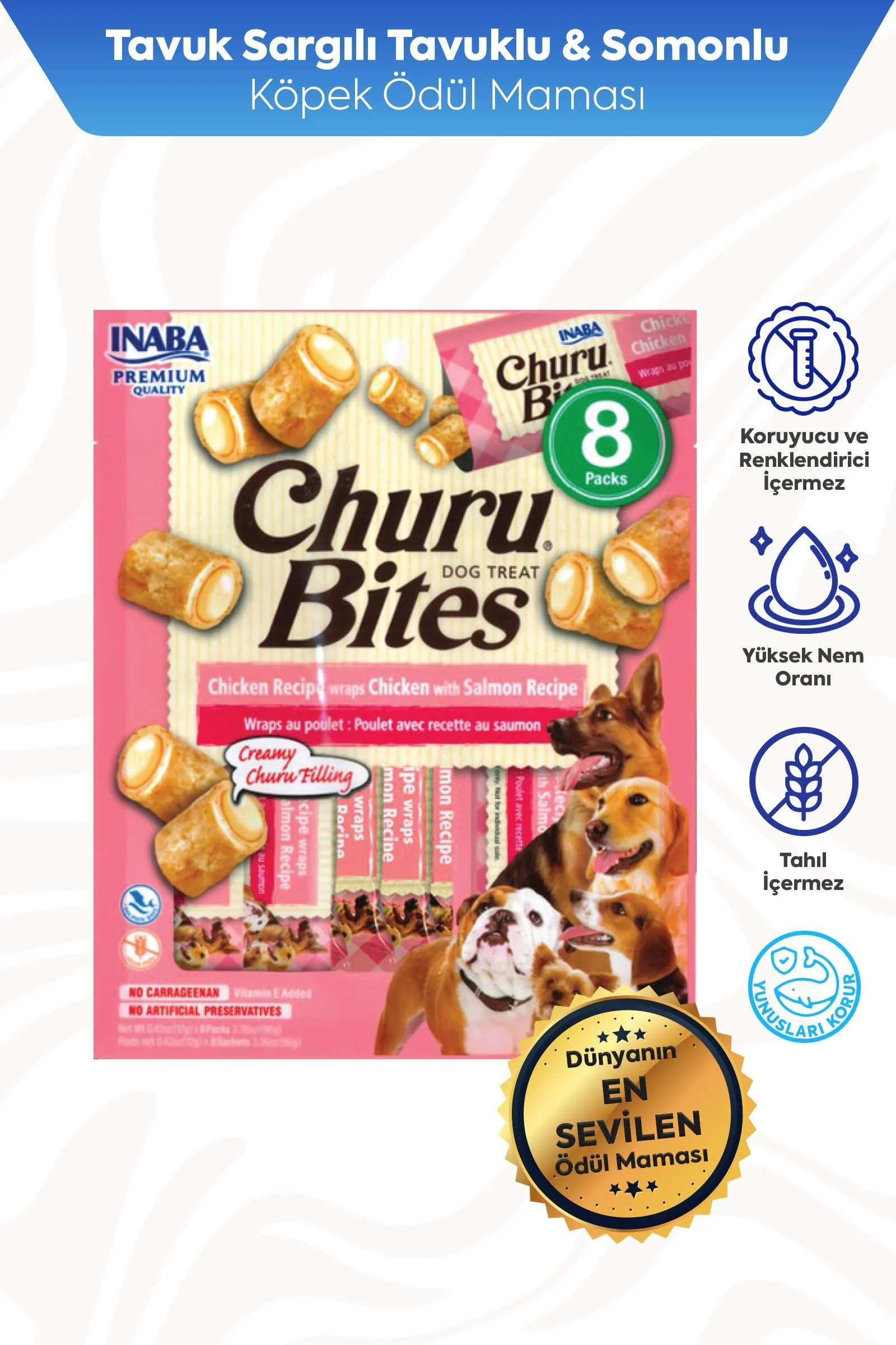 CHURU FUN BİTES TAVUKLU & SOMONLU KÖPEK ÖDÜL MAMASI 12GR*6