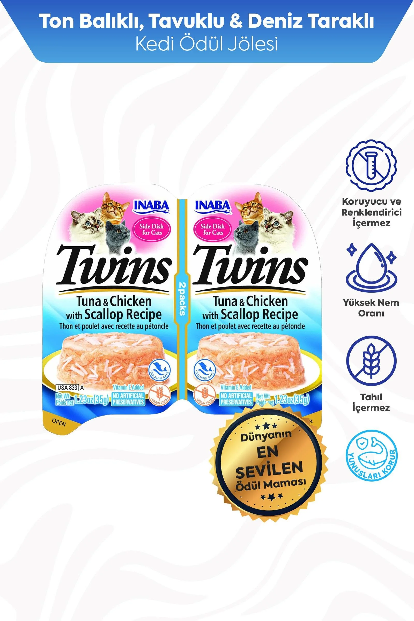 TWİNS CHURU TON BALIKLI, DENİZ TARAKLI VE TAVUKLU KEDİ ÖDÜL JÖLESİ 2 X 35 GR*6
