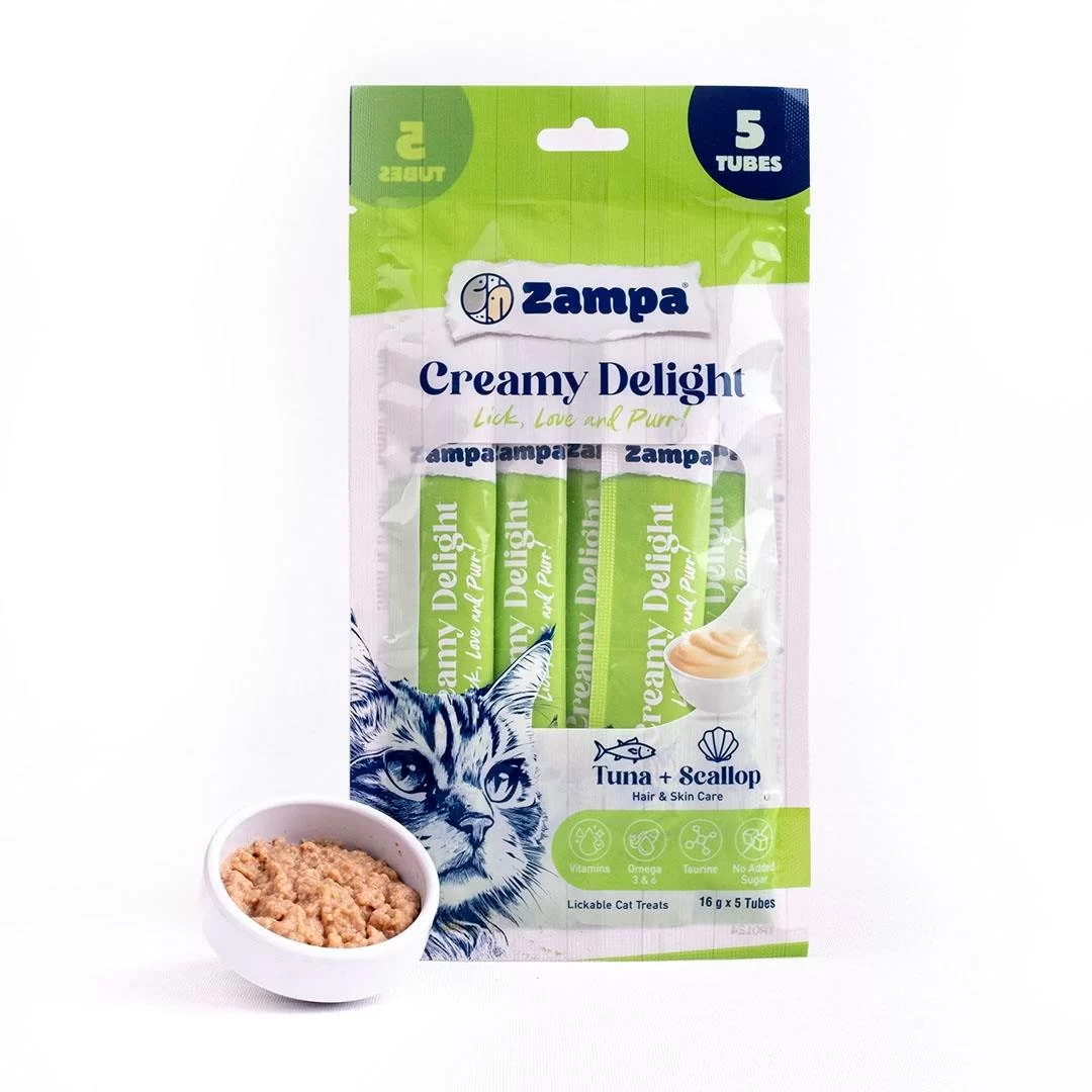 ZAMPA CREAMY DELİGHT TON BALIKLI & DENİZ TARAKLI KEDİ KREMA ÖDÜL MAMASI 16G X 5*10