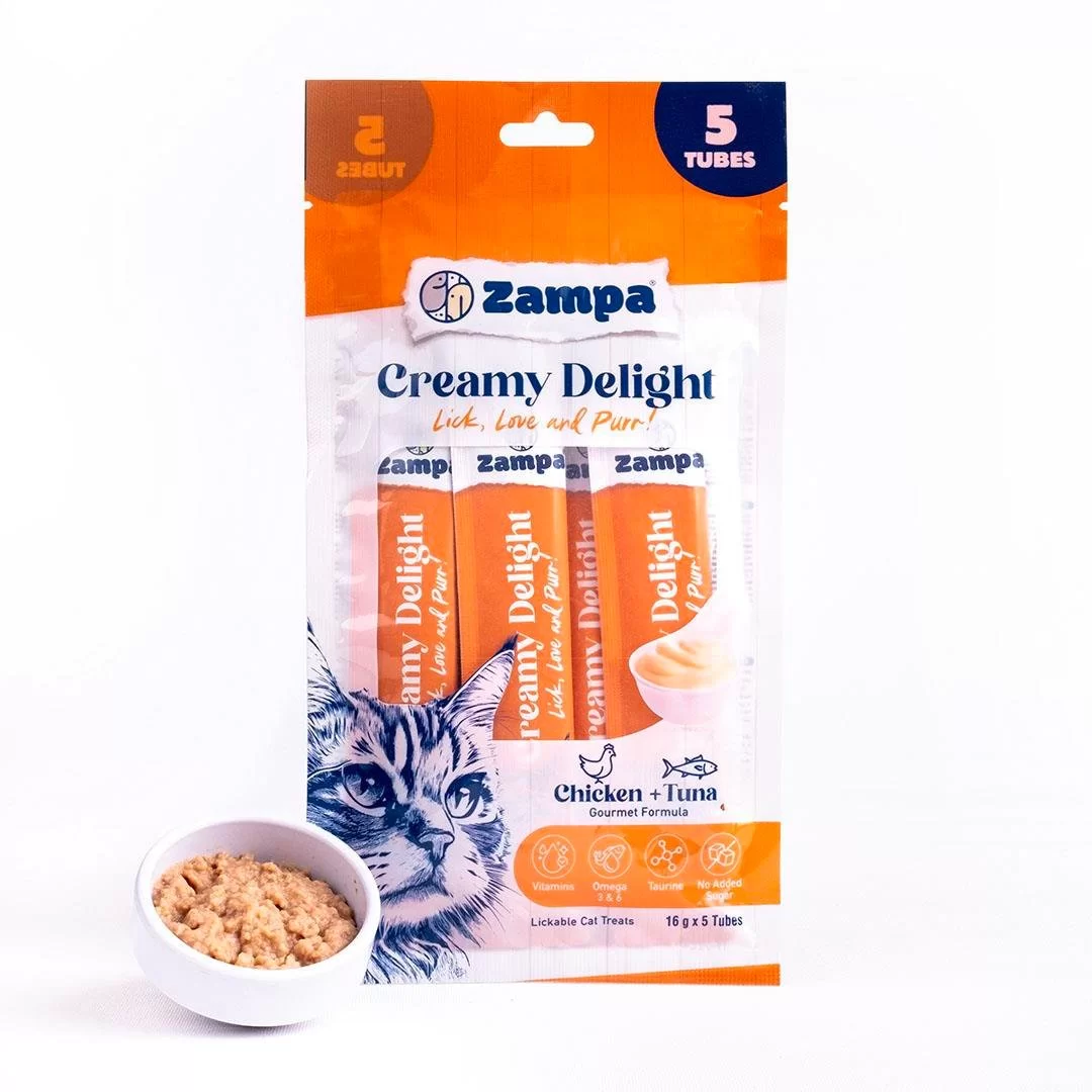 ZAMPA CREAMY DELİGHT TAVUKLU & TUNA BALIKLI KEDİ KREMA ÖDÜL MAMASI 16G X 5*10