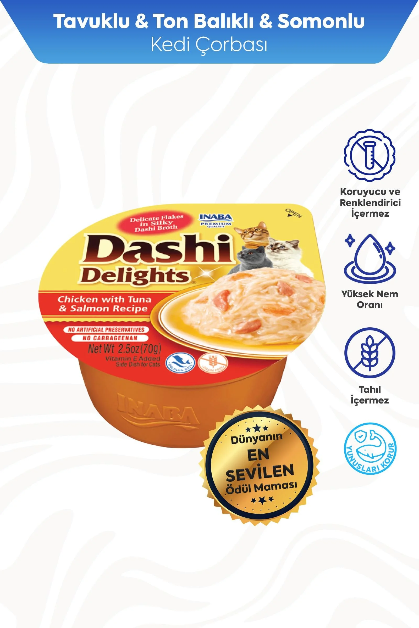 CİAO DASHİ CHURU DELİGHTS TAVUK & TON VE SOMON BALIKLI KEDİ ÇORBASI 70 GR*6