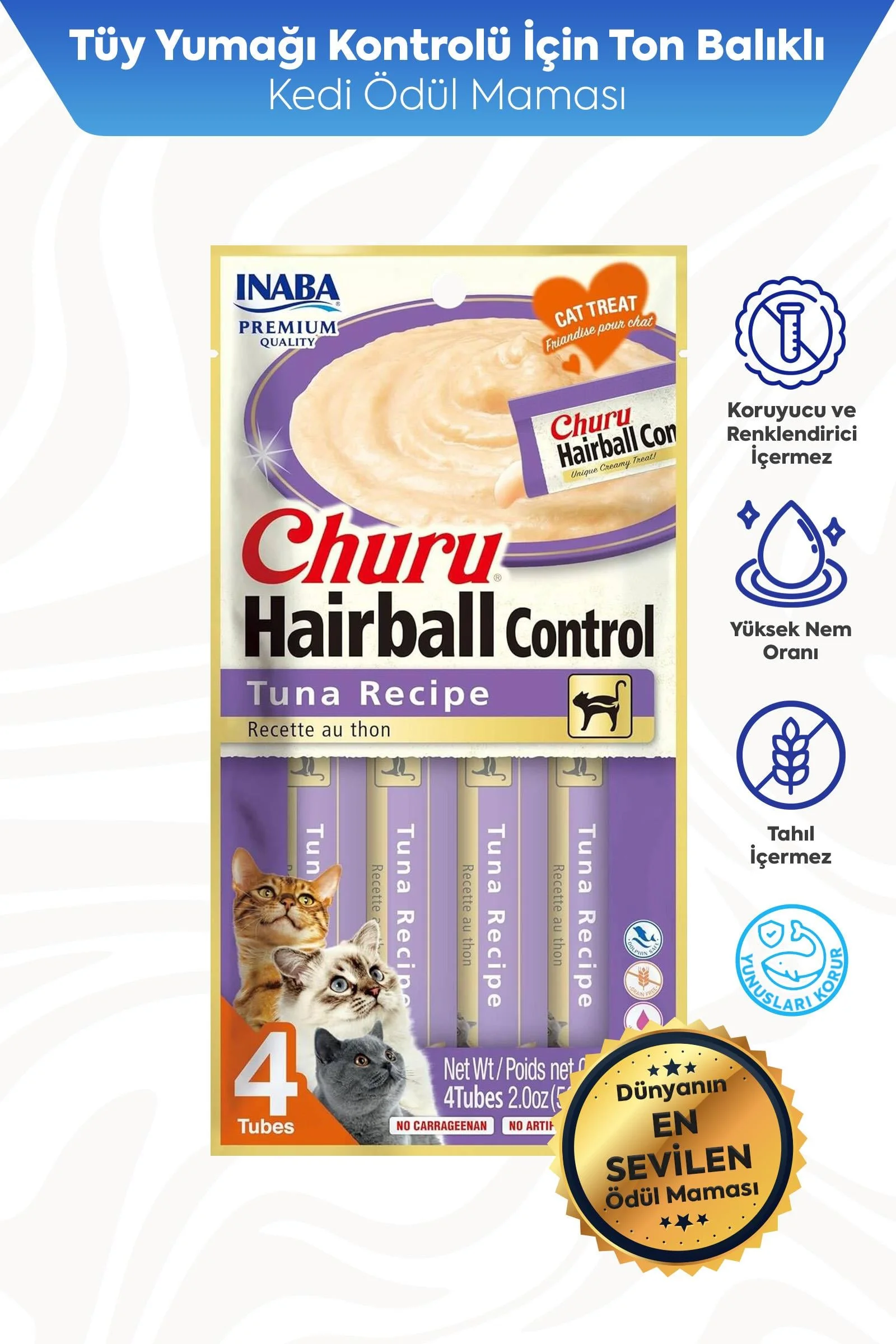 CİAO CHURU HAİRBALL -TÜY YUMAĞI KONTROLLÜ- TON BALIKLI ÖDÜL MAMASI 4 X 14 GR*12