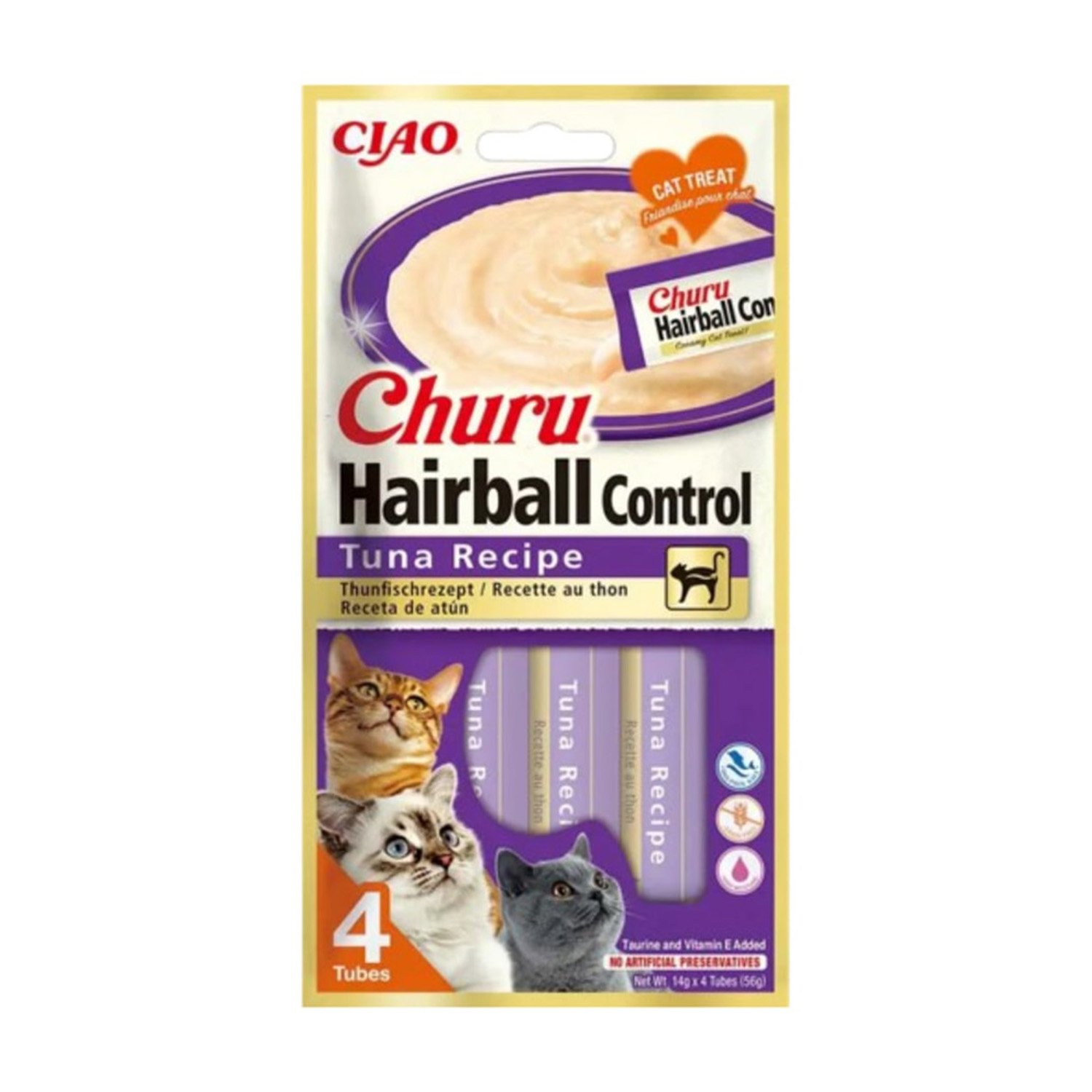 CİAO CHURU HAİRBALL -TÜY YUMAĞI KONTROLLÜ- TON BALIKLI ÖDÜL MAMASI 4 X 14 GR*12