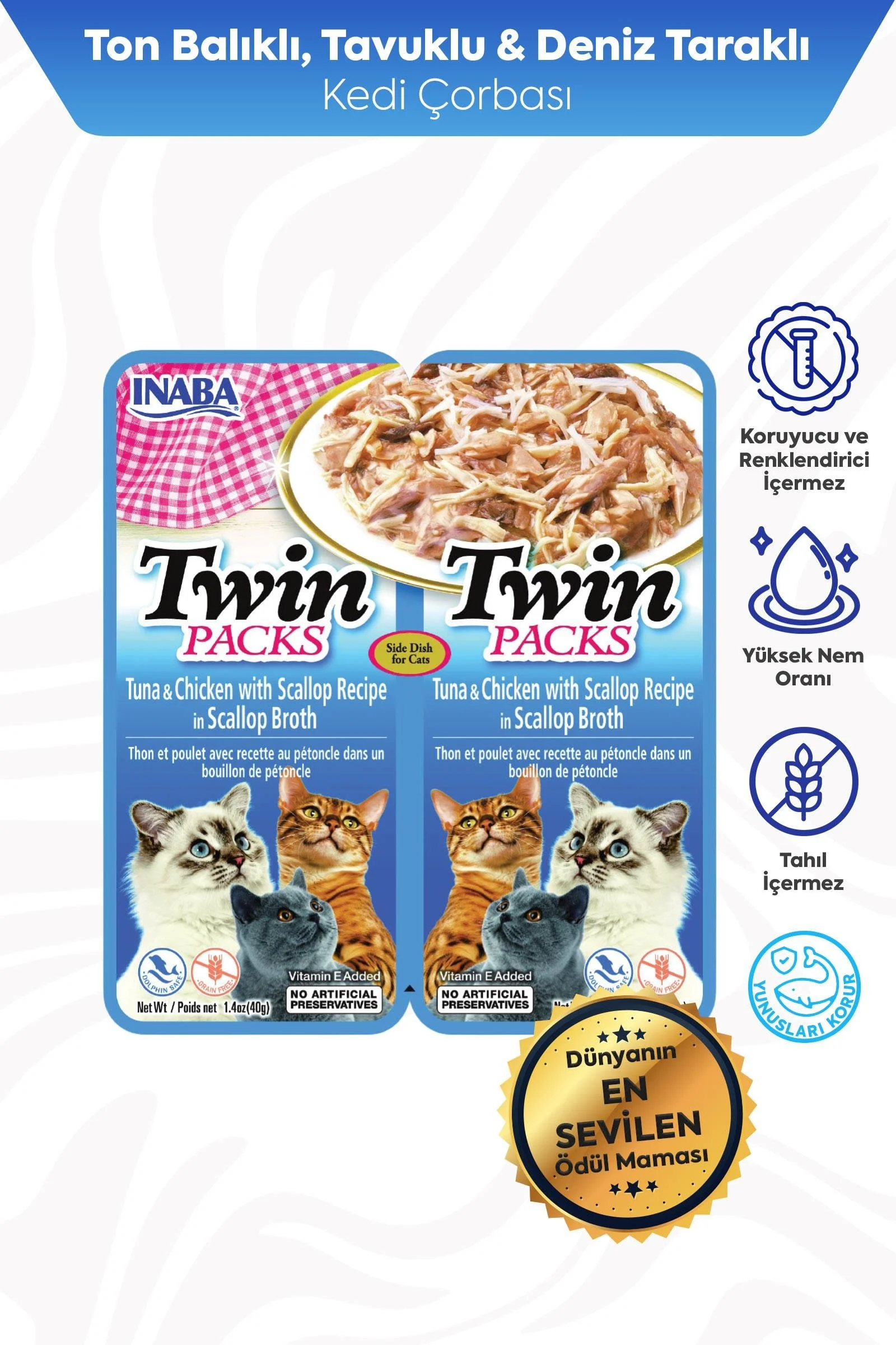 TWİN PACKS DENİZ TARAKLI,TON BALIKLI ve TAVUKLU KEDİ ÇORBASI 2 X 40 GR*12